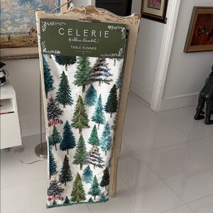 Celerie Christmas Holiday Green/Red/Gold Embellished X-Mas Trees Table Runner